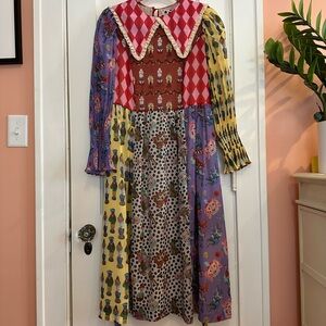 Circus-themed Colorful Patchwork Midi Dress Sz S